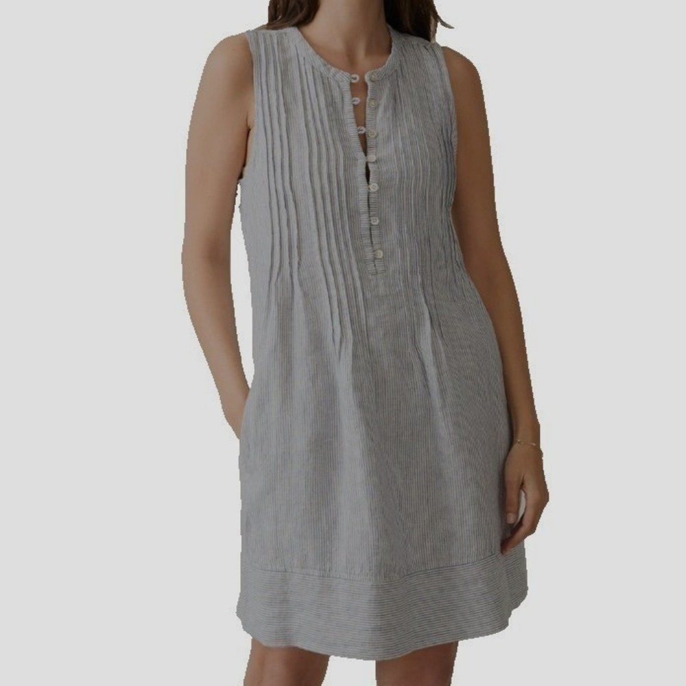 Faherty Size:  XS Dress Blue Isha Linen Shift Stripe Mini‎ Pleated Pockets
